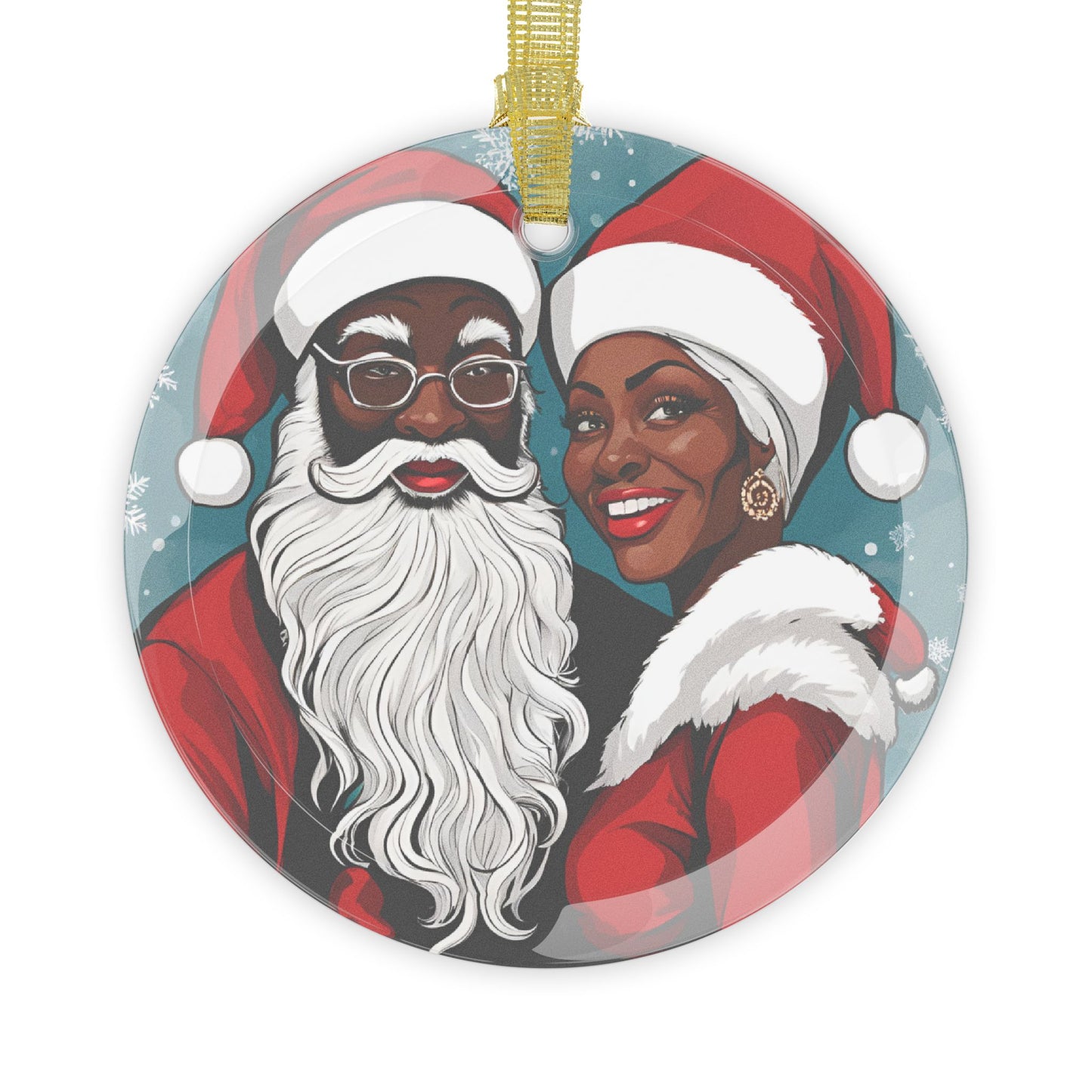 Glass Ornaments, Black Santa and Mrs Claus Ornament - Christmas Tree Decoration, Holiday Decor, Festive Ornament, Collectible Keepsake,