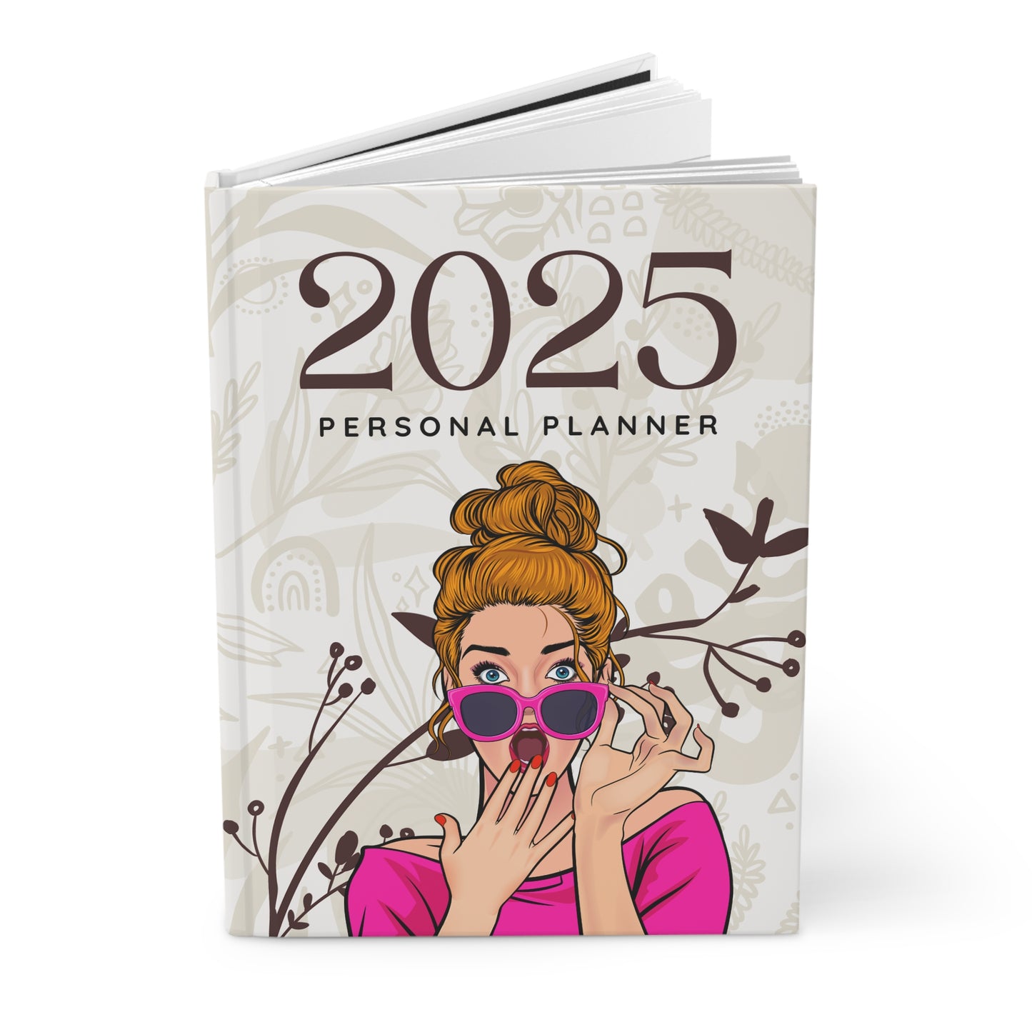 2025 Personal Planner Blonde Woman Silhouette Sunglasses Hardcover Journal Matte, Diary, Notebook, Journaling, Writing Pad, Sketchbook