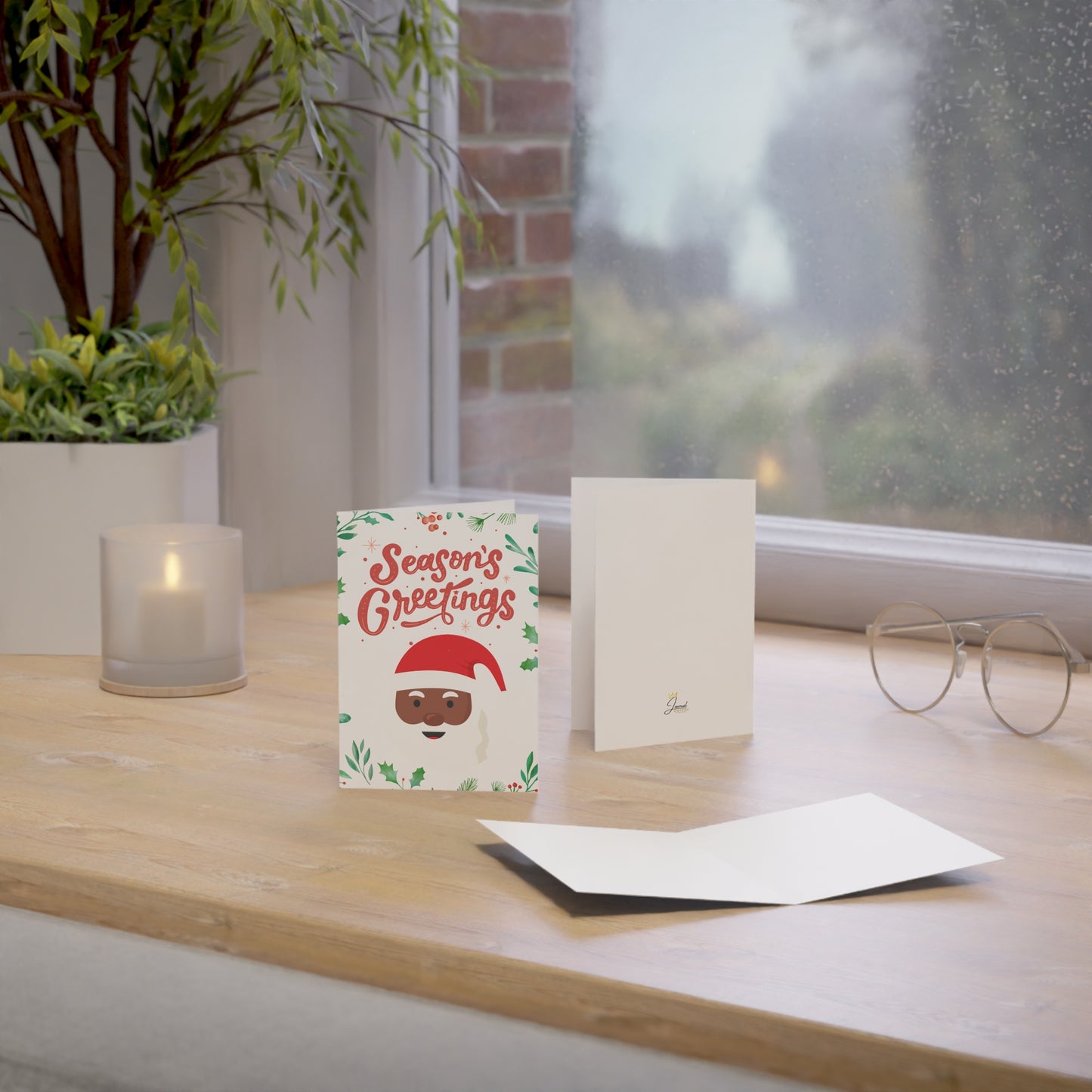 Black Santa Seasons Greeting Card, Christmas Cards, Holiday Stationery, Festive Note Cards, Seasonal Correspondence, Xmas