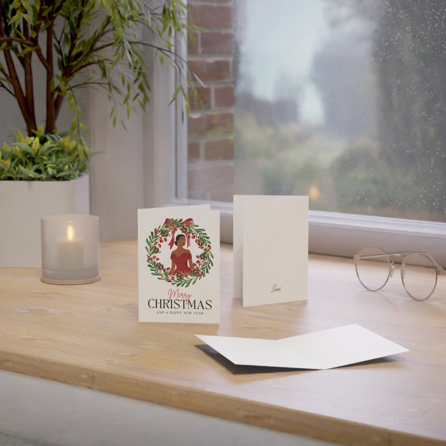 Elegant Black Woman in Red Dress Merry Christmas Card - Holiday Stationery, Festive Note Cards, Christmas Greetings, African