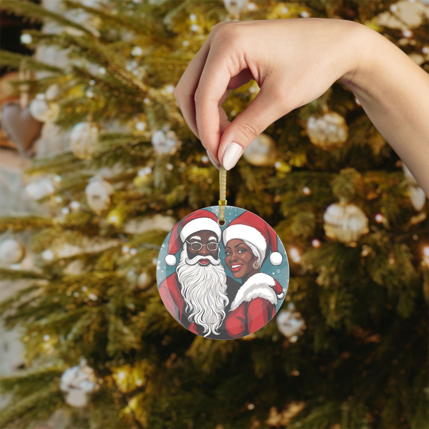 Glass Ornaments, Black Santa and Mrs Claus Ornament - Christmas Tree Decoration, Holiday Decor, Festive Ornament, Collectible Keepsake,
