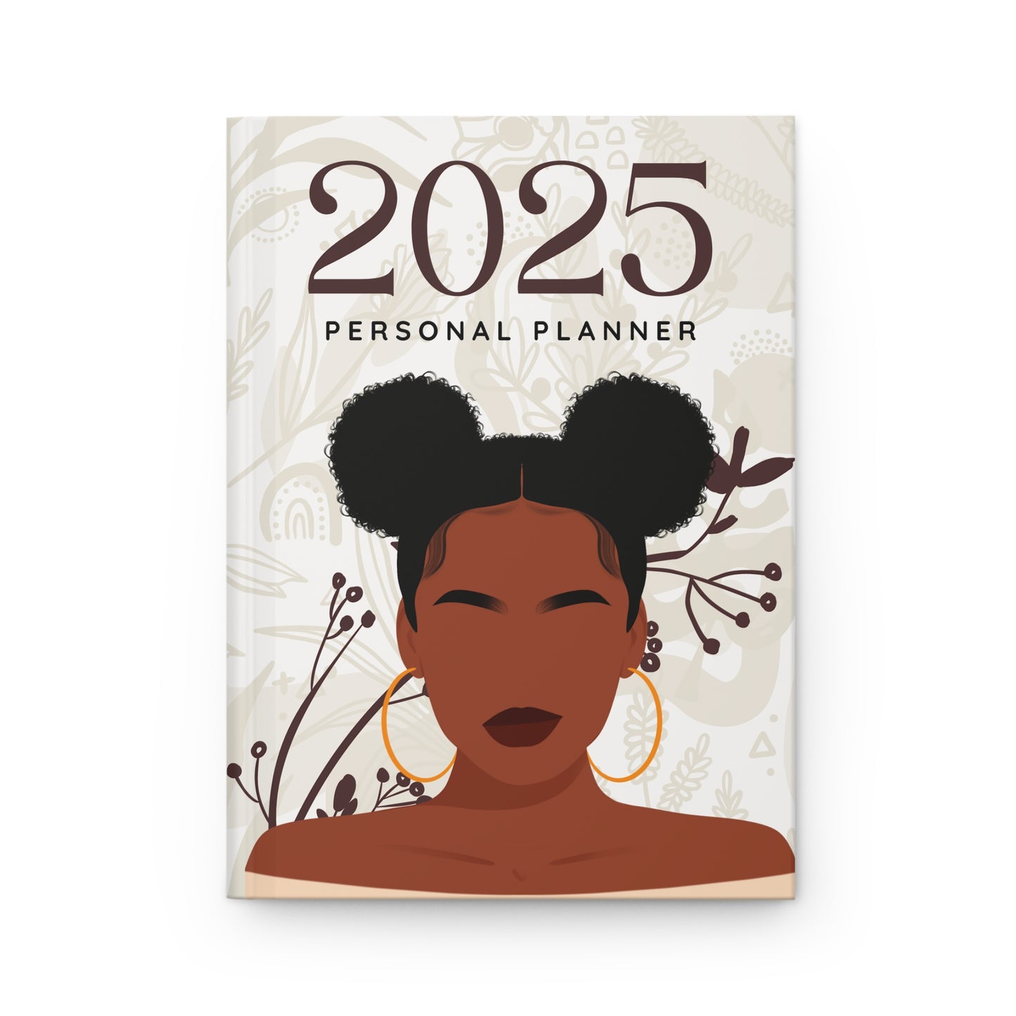 2025 Personal Planner Black Woman Afro Puffs Hardcover Journal, Matte Notebook, Diary, Organizer, Gift for Planner Addicts
