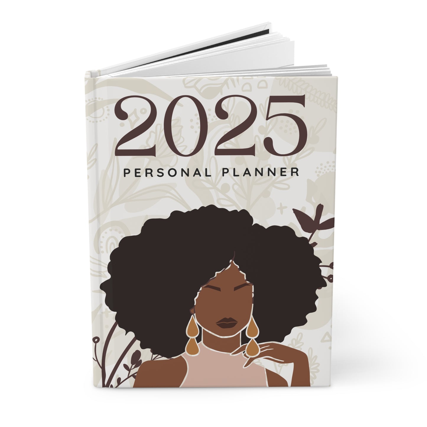 2025 Personal Planner Black Woman Afro Hardcover Journal, Matte Notebook, Diary, Organizer, Gift for Planner Addicts