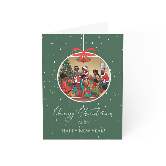 African American Family Greeting Card, Merry Christmas and Happy New Year