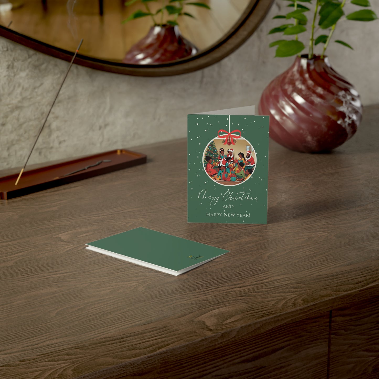 African American Family Greeting Card, Merry Christmas and Happy New Year