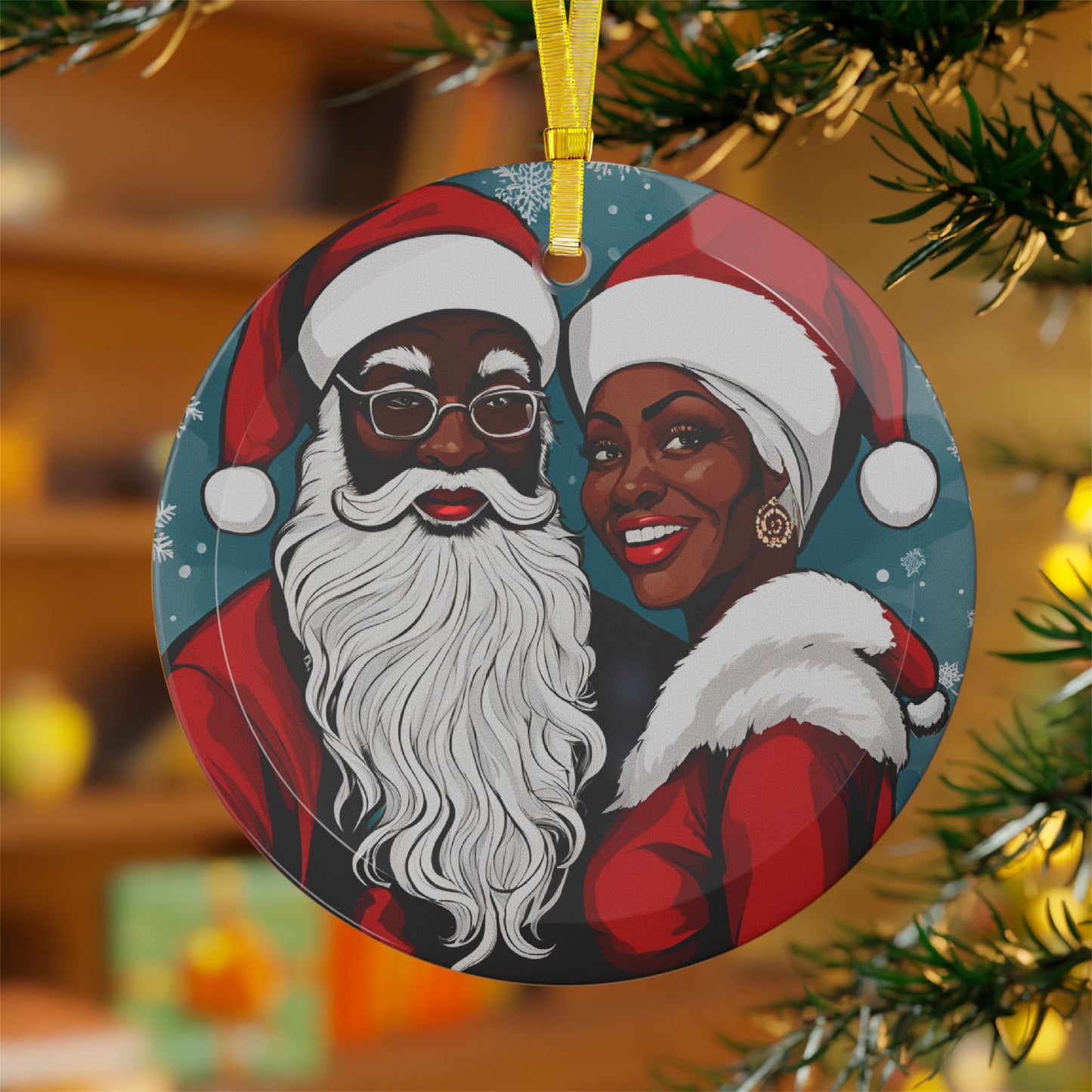 Glass Ornaments, Black Santa and Mrs Claus Ornament - Christmas Tree Decoration, Holiday Decor, Festive Ornament, Collectible Keepsake,