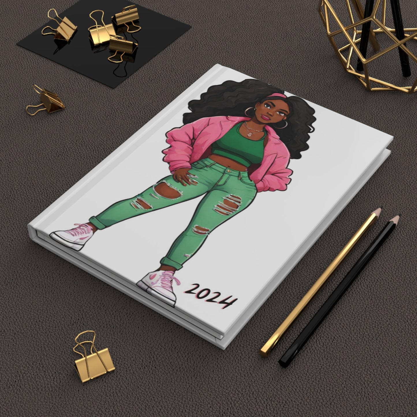 Hardcover Journal "Round the Way Girl (Pink & Green)" - Street Queens Collection