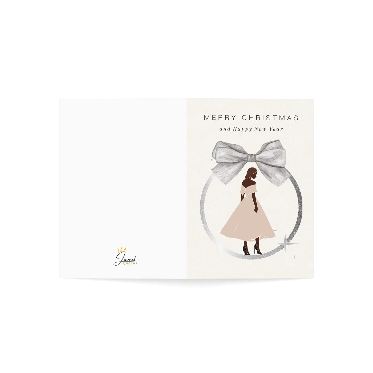 African American Woman in Elegant Dress, Merry Christmas & Happy New Year Holiday Card