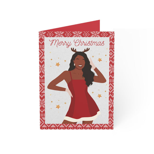 Black Woman, Christmas, Flirty Red Dress, Holiday Stationery, Festive Cards Pack