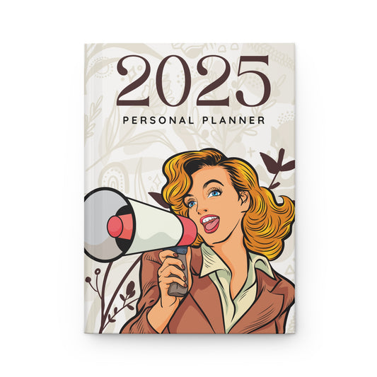 2025 Personal Planner Blonde Woman  Long Hair Hardcover Journal, Matte Notebook, Diary, Organizer, Gift for Planner Addicts