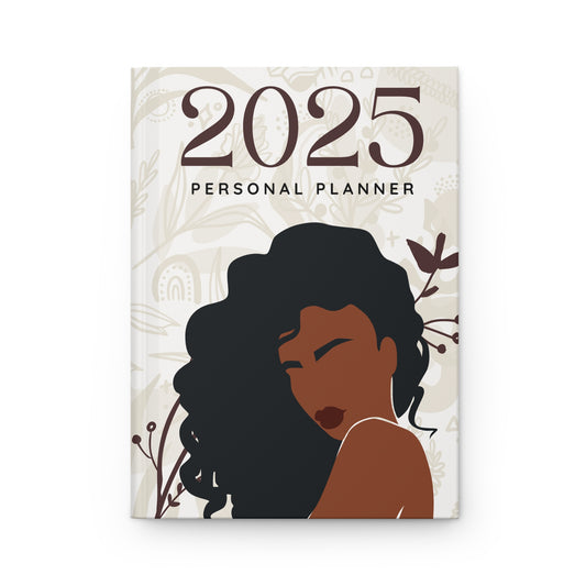 2025 Personal Planner Black Woman Silhouette Long Hair Hardcover Journal Matte, Diary, Notebook, Journaling, Writing Pad, Sketchbook