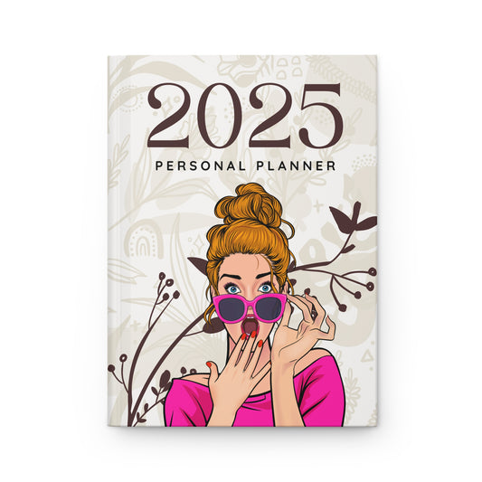 2025 Personal Planner Blonde Woman Silhouette Sunglasses Hardcover Journal Matte, Diary, Notebook, Journaling, Writing Pad, Sketchbook